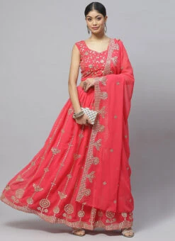 Red Georgette Embroidered A Line Lehenga Party Wear -C Bazaar Shop red georgette embroidered a line lehenga ghmkns531r u