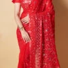 Red Georgette Embroidered Work Saree Party Wear
