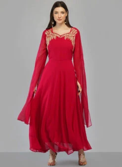 Red Georgette Embroidery Kurta Churidar Set Party Wear 6 Red Georgette Embroidery Kurta Churidar Set Party Wear -C Bazaar Shop red georgette embroidery kurta churidar set krsdmf7158e u