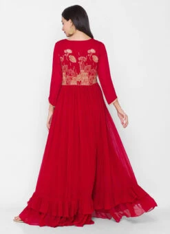 Red Georgette Embroidery Palazzo Set Party Wear -C Bazaar Shop red georgette embroidery palazzo set krsdmf7155e b
