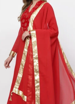Red Georgette Patch Work Anarkali Suit Work Wear