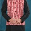 Red Heavy Satin Printed Nehru Jacket