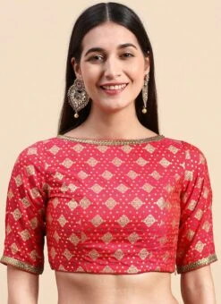 Red Jacquard Viscose Blouse Festive Wear -C Bazaar Shop red jacquard viscose blouse BLBS02303869 u