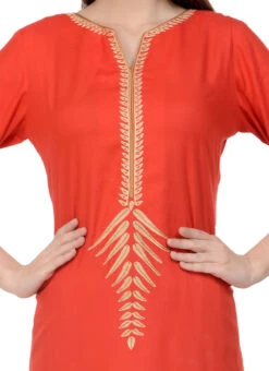 Red Kurta Churidar Set Work Wear