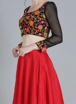Red Multicoloured Embroidered Lehenga Party Wear