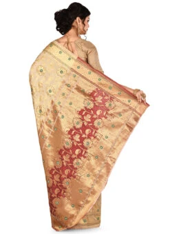 Maroon N Beige Kancheepuram Art Silk Half N Half S Party Wear -C Bazaar Shop red n beige embroidered art slik saree sadsf3215 b