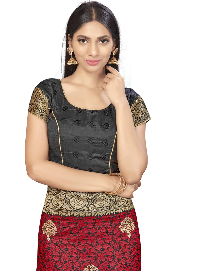 Red N Black Banarasi Silk Zari Work Saree Festive Wear 4 Red N Black Banarasi Silk Zari Work Saree Festive Wear - Image 4