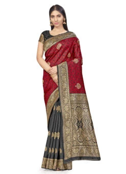 Red N Black Banarasi Silk Zari Work Saree Festive Wear 6 Red N Black Banarasi Silk Zari Work Saree Festive Wear -C Bazaar Shop red n black banarasi silk zari work saree sasstsktspr28549a u