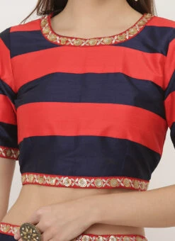 Red N Blue Art Dupion Silk Printed Blouse Festive Wear