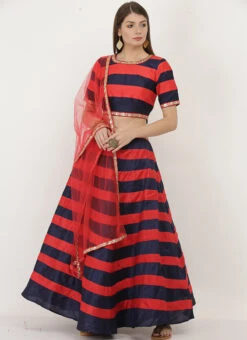 Red N Blue Art Dupion Silk Printed Umbrella Lehenga Party Wear -C Bazaar Shop red n blue art dupion silk printed umbrella lehenga ghjiw2 u