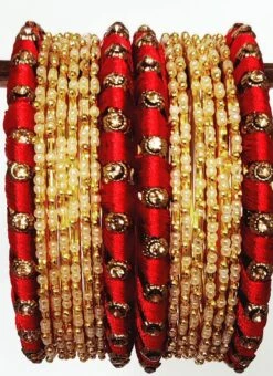 Red N Gold Designer Bangles Party Wear