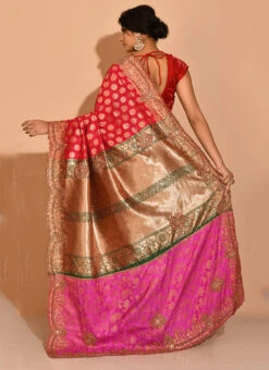 Red N Green Kanjeevaram Silk Hand Work Half N Half Saree Festive Wear -C Bazaar Shop red n green kanjeevaram silk hand work half n half saree sadsf4650 b