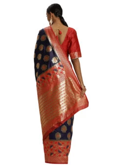 Red N Navy Blue Banarasi Silk Zari Work Saree Festive Wear -C Bazaar Shop red n navy blue banarasi silk zari work saree sasstsktlvn28097b b