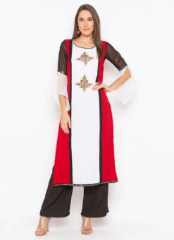 Red N White Georgette Embroidered Kurta Palazzo Set After Six Wear -C Bazaar Shop red n white georgette embroidered kurta palazzo set krsmnc1912ks u