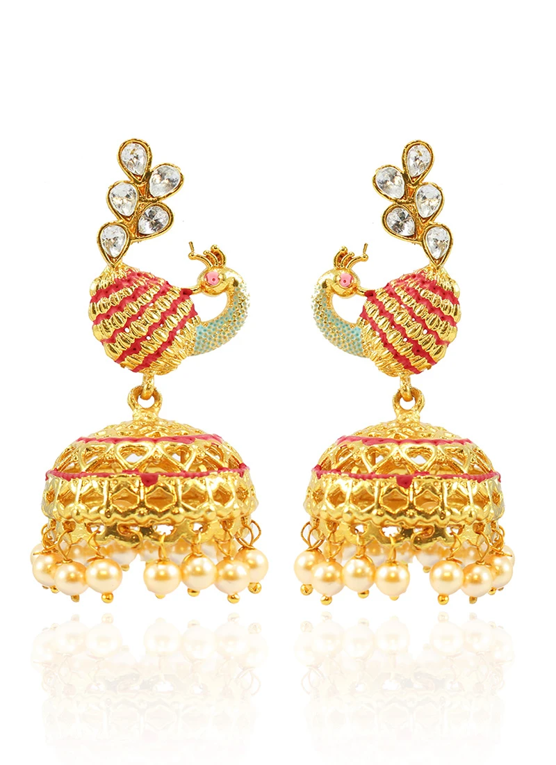 Red N White Jhumka Earrings Festive Wear 3 Red N White Jhumka Earrings Festive Wear - Image 3