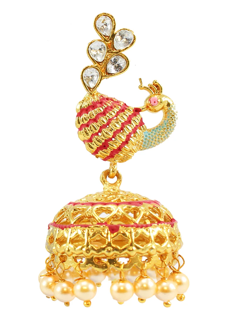 Red N White Jhumka Earrings Festive Wear 1 Red N White Jhumka Earrings Festive Wear