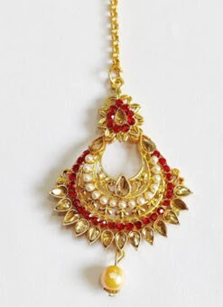 Red N White Kundan Chaandbali Style Mangtikka Festive Wear -C Bazaar Shop red n white kundan chaandbali style mangtikka hjmbjkha10 b