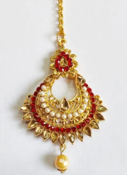 Red N White Kundan Chaandbali Style Mangtikka Festive Wear