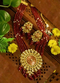 Red Necklace Set With Earrings Party Wear 5 Red Necklace Set With Earrings Party Wear -C Bazaar Shop red necklace set with earrings jyasvcbklgn006 b