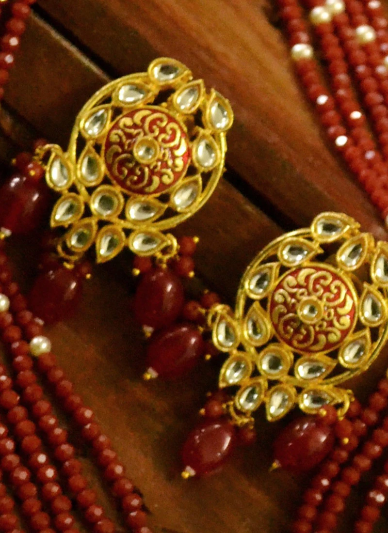 Red Necklace Set With Earrings Party Wear 1 Red Necklace Set With Earrings Party Wear