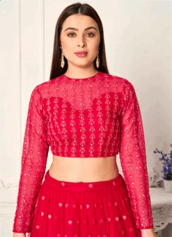 Red Net Embroidered Blouse Wedding Wear -C Bazaar Shop red net embroidered blouse BLBS02307613 b