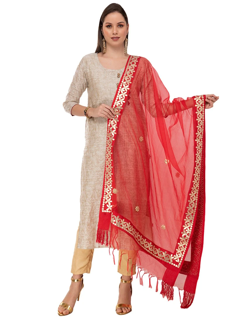 Red Organza Cotton Gota Patti Work Dupatta Festive Wear 3 Red Organza Cotton Gota Patti Work Dupatta Festive Wear - Image 3