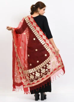 Red Organza Cotton Gota Work Dupatta Work Wear -C Bazaar Shop red organza cotton gota work dupatta dpdmimfd103 b