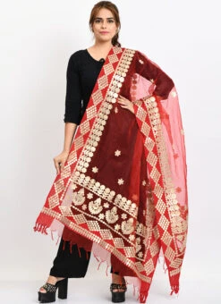 Red Organza Cotton Gota Work Dupatta Work Wear -C Bazaar Shop red organza cotton gota work dupatta dpdmimfd103 u