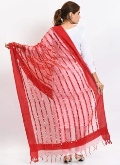 Red Organza Cotton Mirror Embroidery Dupatta Work Wear -C Bazaar Shop red organza cotton mirror embroidery dupatta dpdmimfd133 b