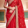 Red Organza Embroidered N Sequins Work Saree Festive Wear