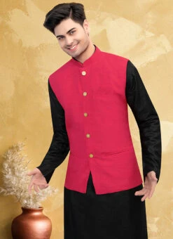 Red Poly Silk Nehru Jacket -C Bazaar Shop red poly silk nehru jacket jmkmpc01 b