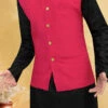 Red Poly Silk Nehru Jacket