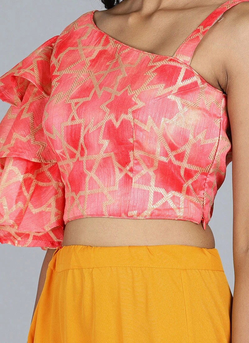 Red Printed Blouse With Flared Sleeves Festive Wear 1 Red Printed Blouse With Flared Sleeves Festive Wear