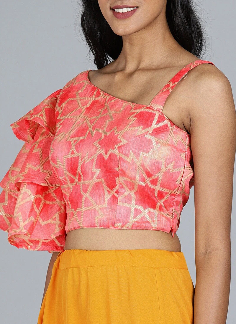 Red Printed Blouse With Flared Sleeves Festive Wear 3 Red Printed Blouse With Flared Sleeves Festive Wear - Image 3