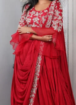 Red Pure Silk Hand Work A Line Lehenga Party Wear