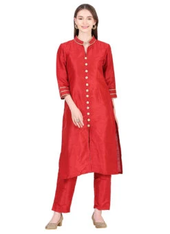 Red Raw Silk Kurta Straight Pant Set Party Wear 6 Red Raw Silk Kurta Straight Pant Set Party Wear -C Bazaar Shop red raw silk kurta straight pant set krskinf9900526 u
