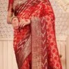 Red Raw Silk Weaving Saree Festive Wear