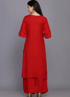 Red Rayon Kurta Palazzo Set Party Wear -C Bazaar Shop red rayon kurta palazzo set krskifh990066 b