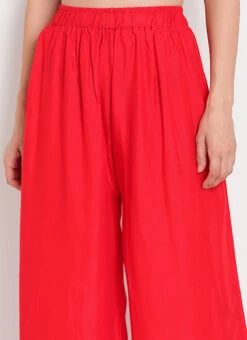 Red Rayon Palazzo Pant Work Wear