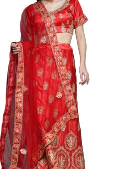 Red Satin Silk Zari Embroidered A Line Lehenga Festive Wear