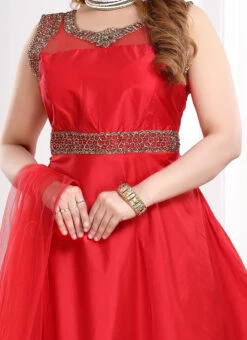 Red Taffeta Anarkali Suit Party Wear