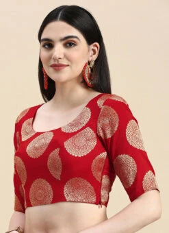 Red Taffeta Blouse Festive Wear