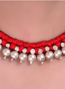 Red Thread Oxidised Choker After Six Wear