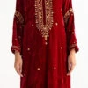 Red Velvet Embroidered Straight Pant Suit Party Wear
