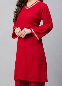 Red Velvet Kurta Palazzo Set Work Wear