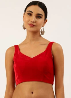 Red Velvet Readymade Blouse Party Wear -C Bazaar Shop red velvet readymade blouse blspfb199re u