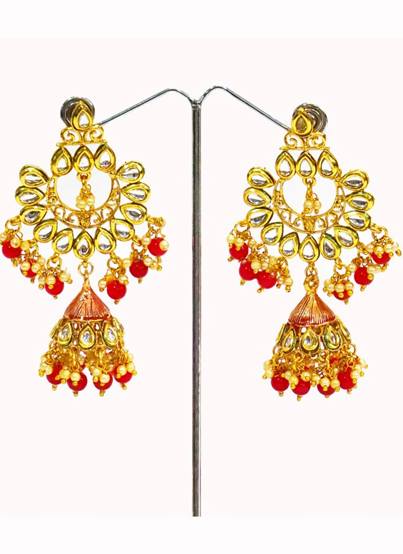 Red White Earring Party Wear 3 Red White Earring Party Wear - Image 3