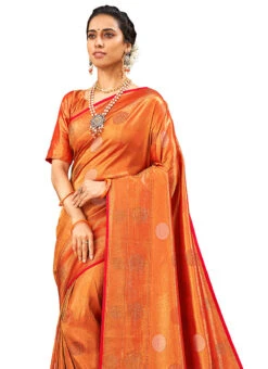 Redish Orange Benarasi Silk Brocade Saree Festive Wear 7 Redish Orange Benarasi Silk Brocade Saree Festive Wear -C Bazaar Shop redish orange benarasi silk brocade saree sasaz15040 b