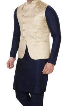 Rose Gold Art Silk Jacquard Nehru Jacket