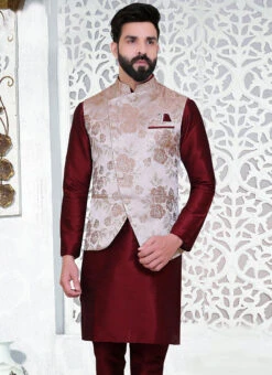 Rose Gold Brocade Nehru Jacket -C Bazaar Shop rose gold brocade nehru jacket jkmdc539 b